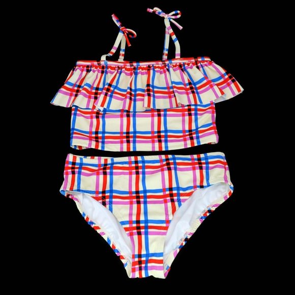 Hanna Andersson Other - Hanna Andersson Plaid Ruffle Swimsuit Tankini Bathing Suit 150 cm Girl's US 12